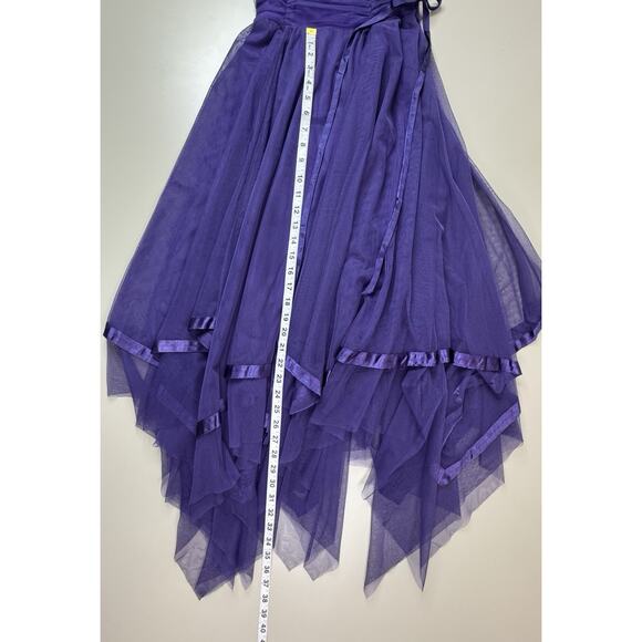 Vintage Y2K Asymmetrical Tulle Satin Trim Dress Womens 7/8 Fairy Whimsigoth HOCO - Picture 11 of 16